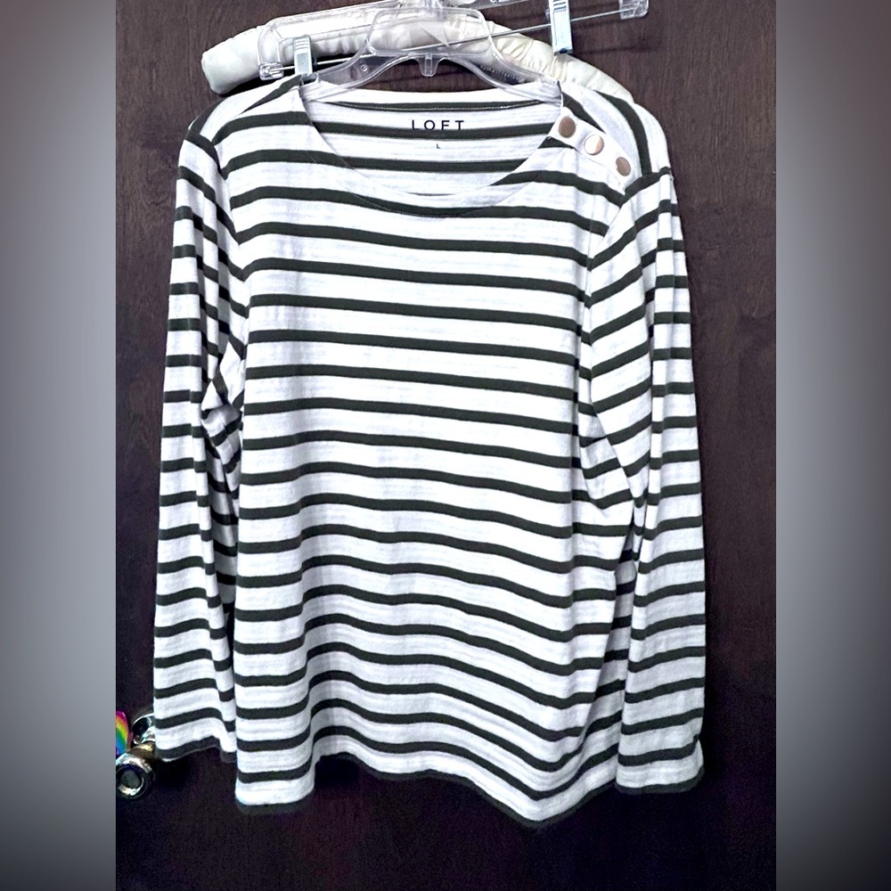 Cotton long sleeve top by Loft. Large. Stripes are like an army green?